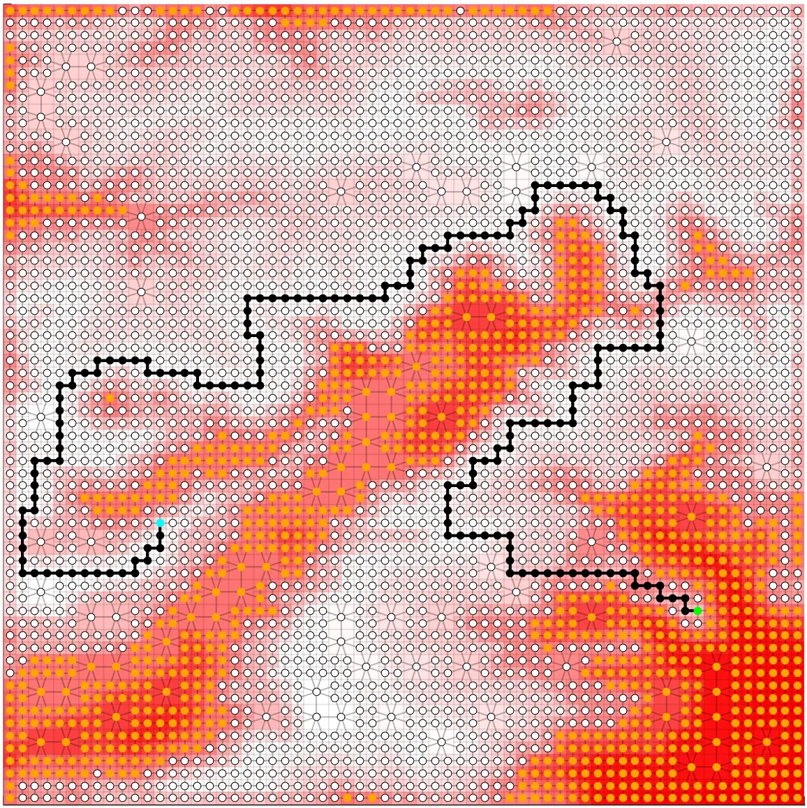 Tree, graph and path at beta = 12800; near the finest resolution the path approaches the optimal one