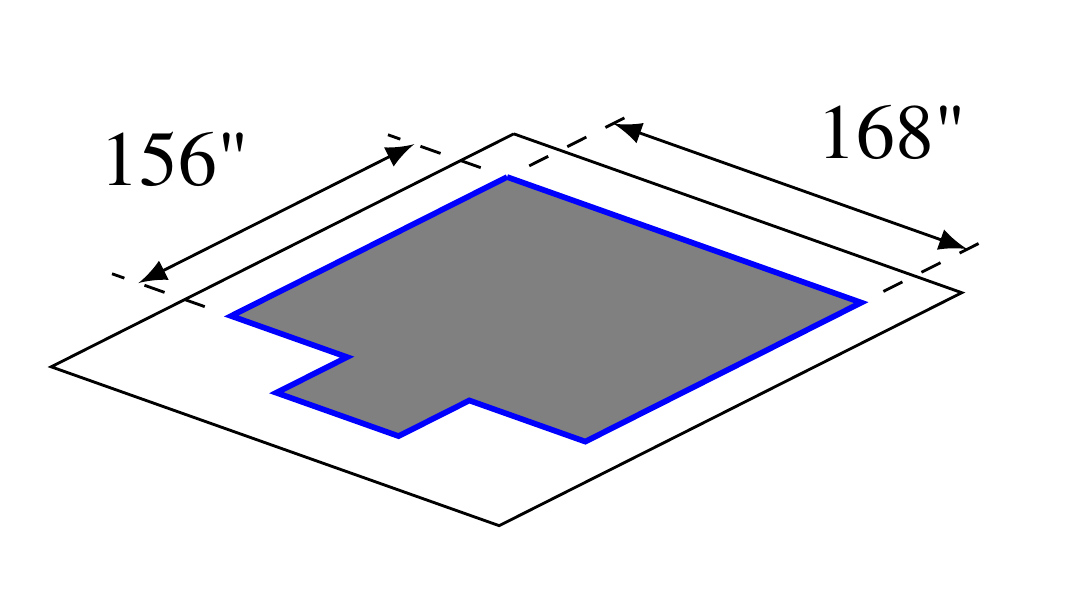 Dimensioned plan of the ASTROS test arena floor, measuring 156 inches by 168 inches